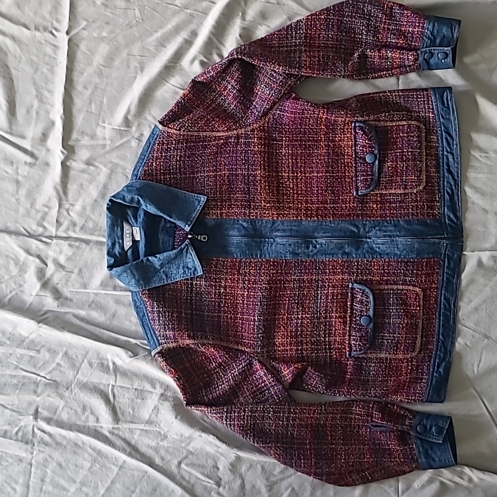 Chambray & Tweed zip up jacket blazer cardigan Koret XL vintage retro